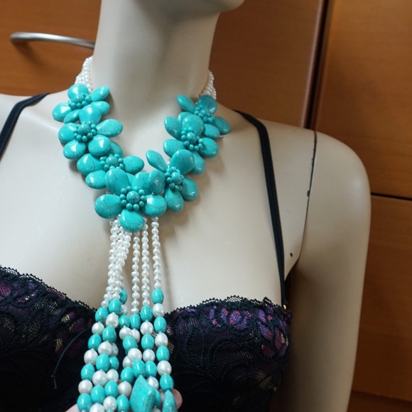 TURQUOISE PEARL UNIQUE NECKLACE WOMEN GIFT